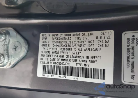 2011 Honda Cr-V Ex-L z USA, uszkodzony, nr VIN JHLRE4H73BC003996